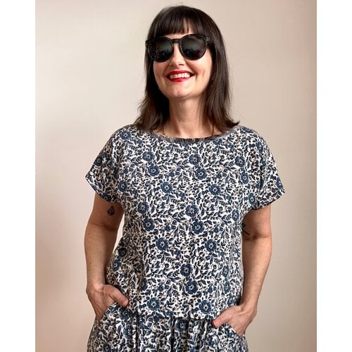 Sarah Bibb Rita Top - Delft/Grey Lace
