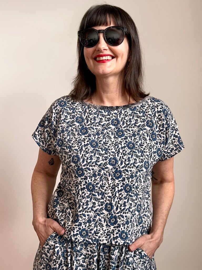 Sarah Bibb Rita Top - Delft/Grey Lace