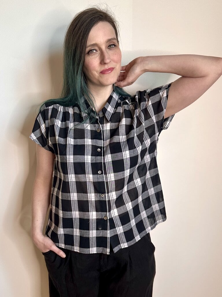 Cameo Carol Blouse - Blk Plaid
