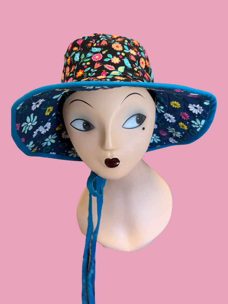 Busy Mushroom Reversible Sun Hat - Birdz/Flowerz