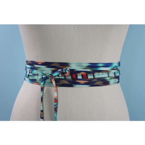 Sarah Bibb Mini Obi Belt- Aqua Painterly Sarah Bibb Mini Obi Belt- Aqua Painterly