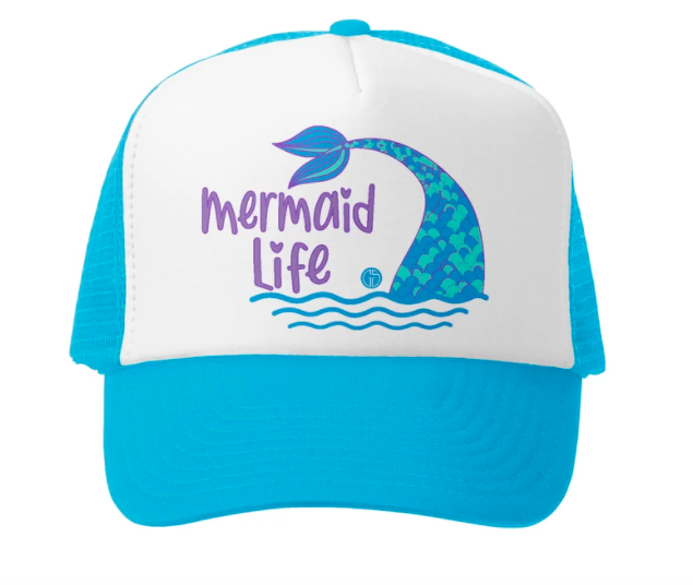 Mermaid Life Trucker Hat, Aqua/Wht