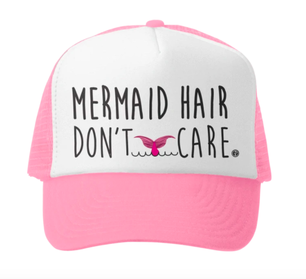 Mermaid Hair Don't Care Pink/White Trucker Hat