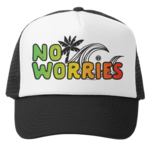 No Worries Trucker Hat, Black/White