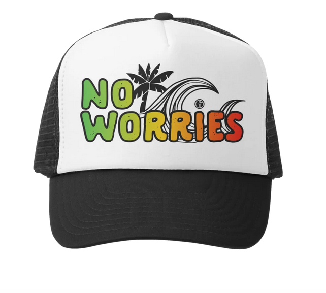 No Worries Trucker Hat, Black/White