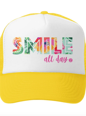 Smile All Day Trucker Hat, Yellow/Wht