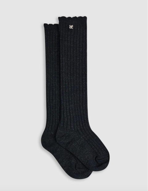 Abel & Lula 5906 74 Shimmer Ribbed High Socks, Black