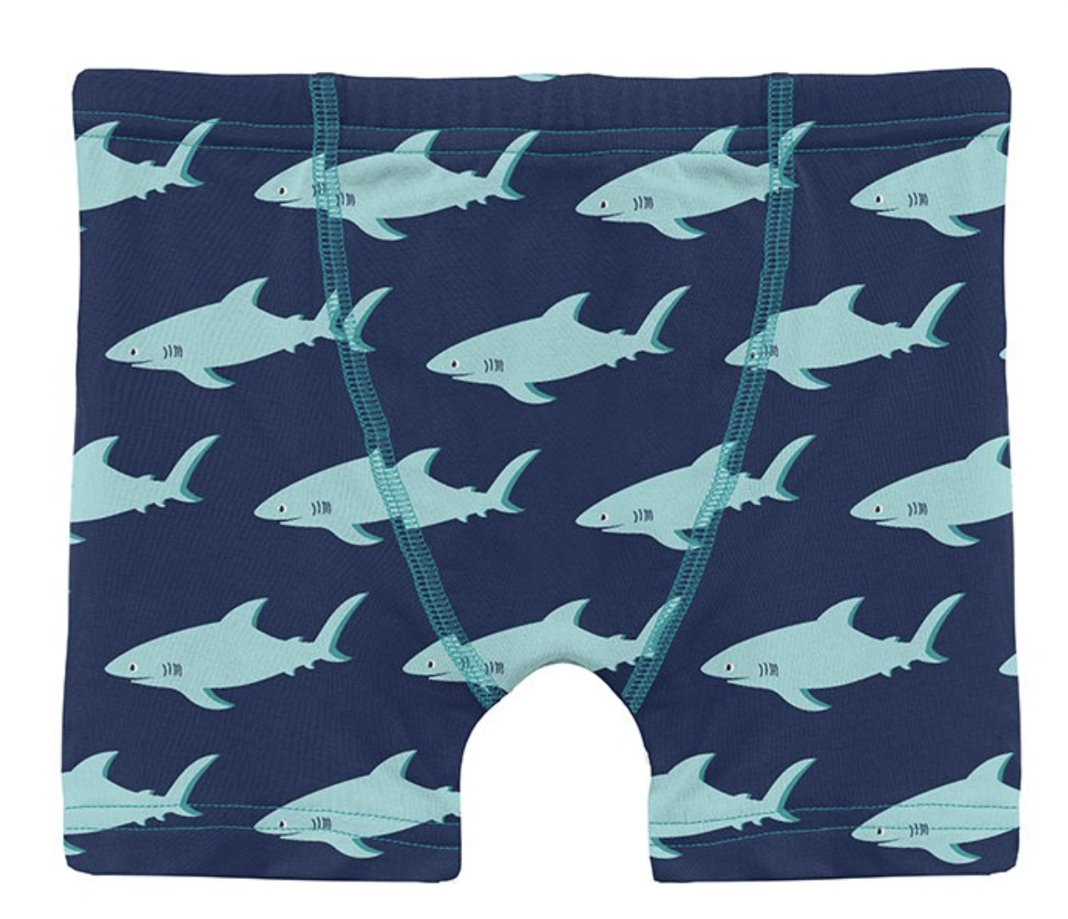Kickee Pants Print Boy's Boxer Brief-Flag Blue Sharky