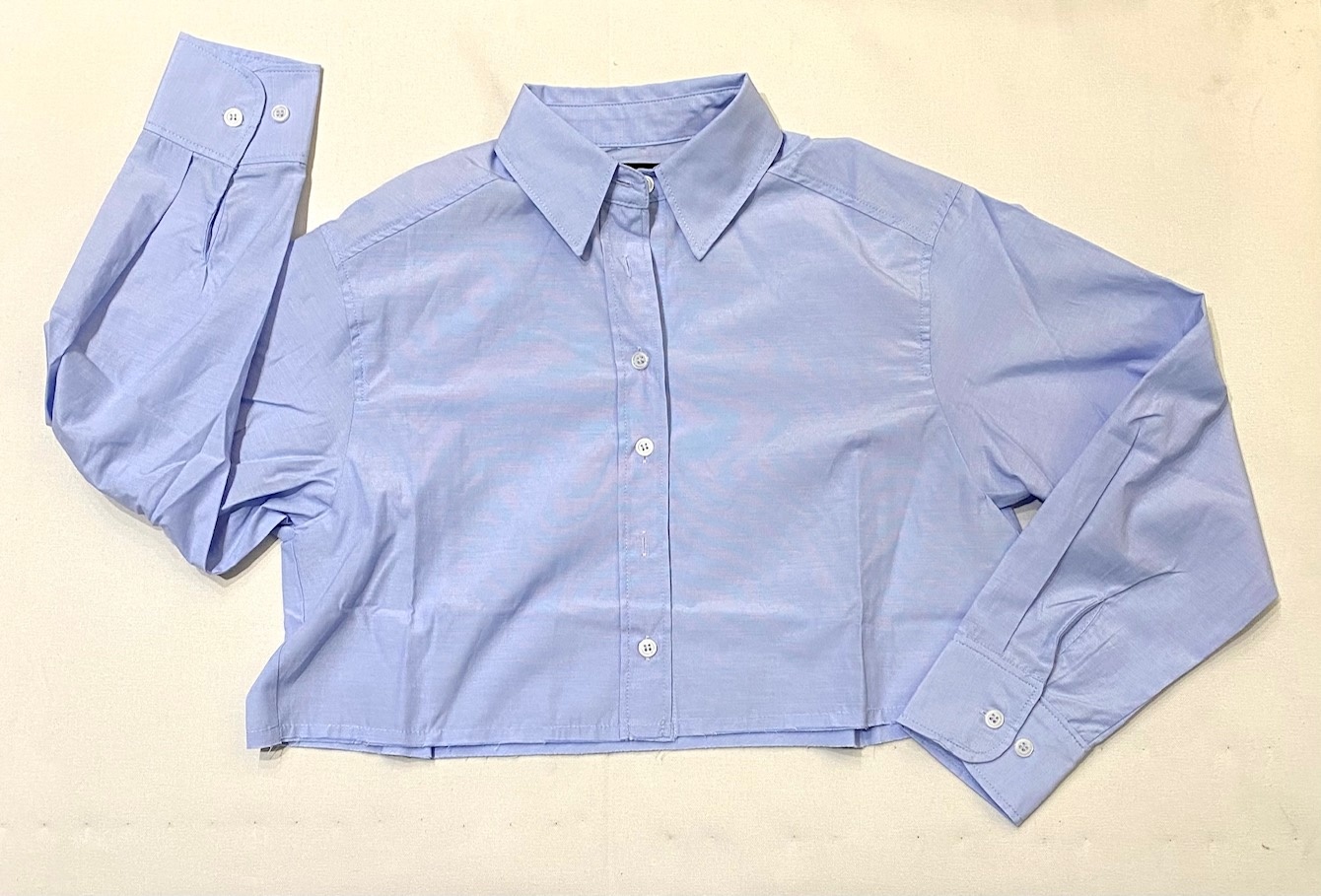 KatieJ NYC Corrine Cropped Button Down - Baby Blue