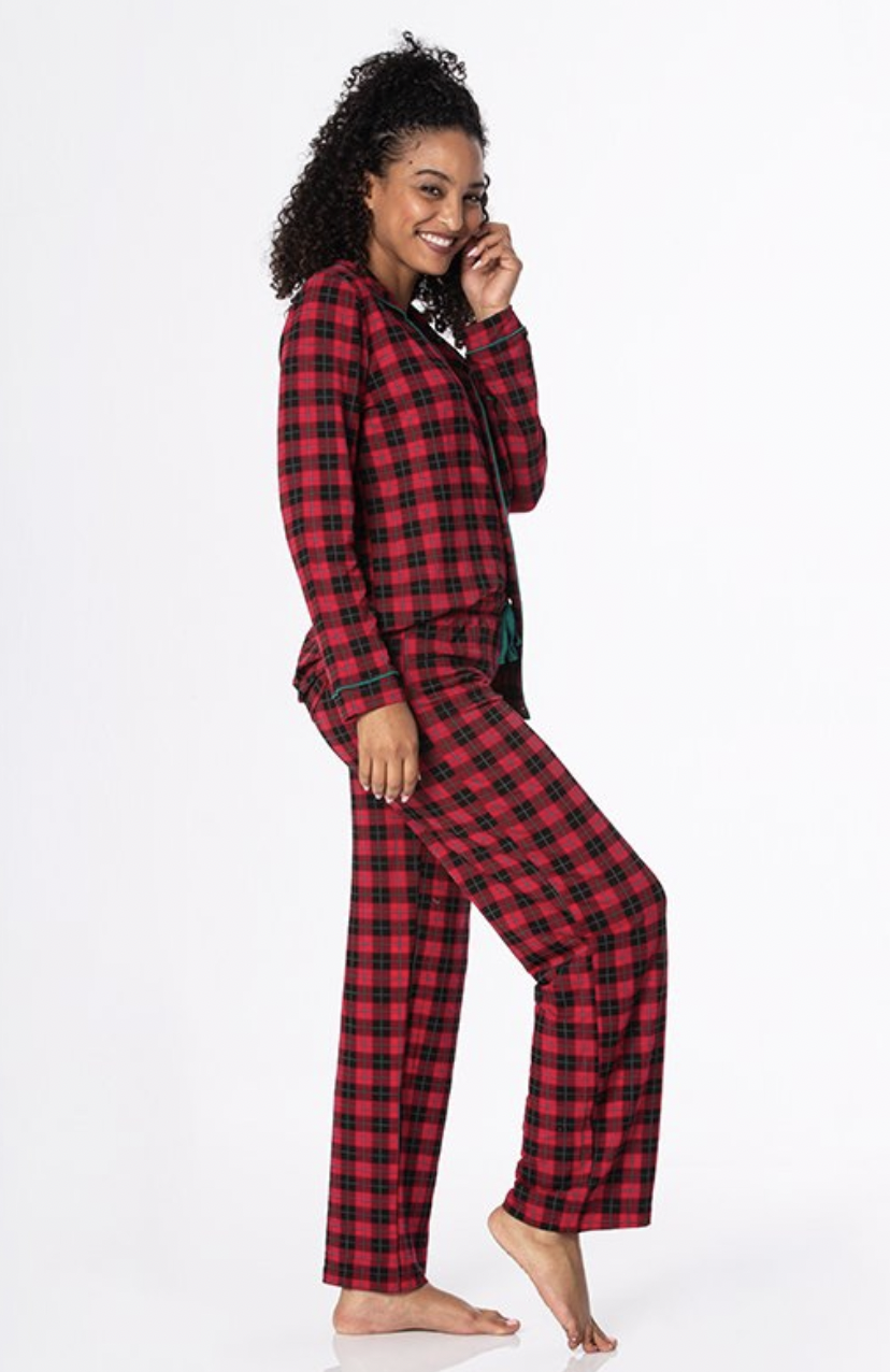 Women's L/S Pajama Set Plaid - Bella Beach Kids