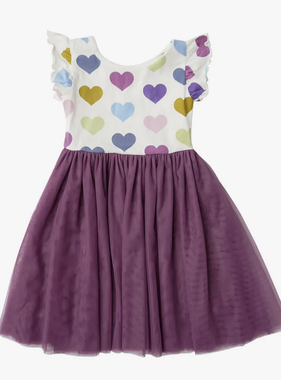 Little Love Purple Hearts Tulle Twirl Dress