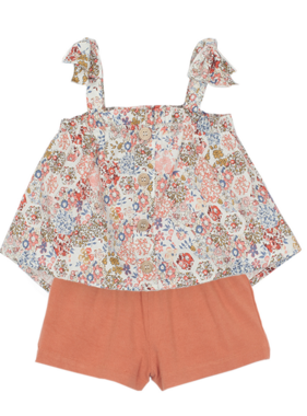 Mabel and Honey 5840PK Vienna Floral  Top & Knit Shorts 2 PC Set
