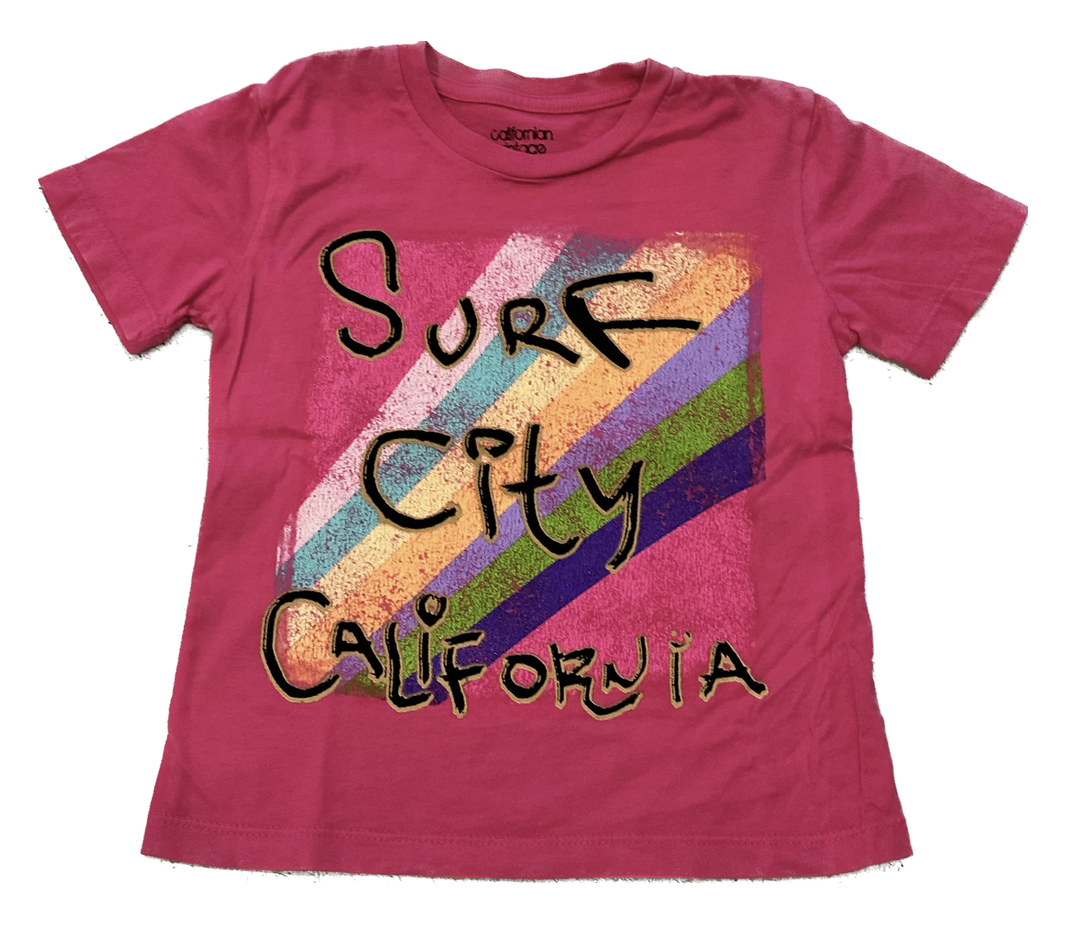 Californian Vintage S/S Tee Shirt Surf City Hot Pink