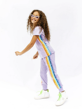 Lola and The Boys Lavender Rainbow Sequin Jogger Set