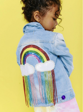 Lola and The Boys Crystal Rain Denim Jacket Fringe