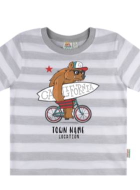 BOYS T - CA CALI BEAR Wht/Gry Stripe