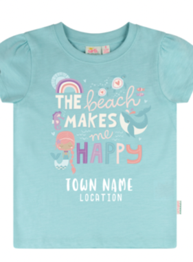218 Girls Tee Happy Beach Aqua