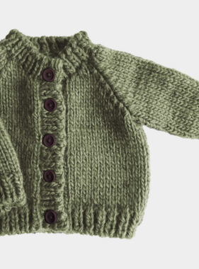 Classic Cardigan-Olive Hand Knit