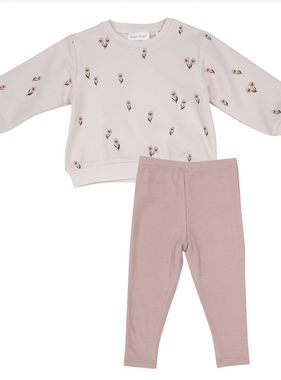 Angel Dear Pretty Pink Floral Puffy Oversized Sweatershirt And Rib Legging Pink Multi
