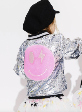Lola and The Boys Pink Emoji Sequin Bomber
