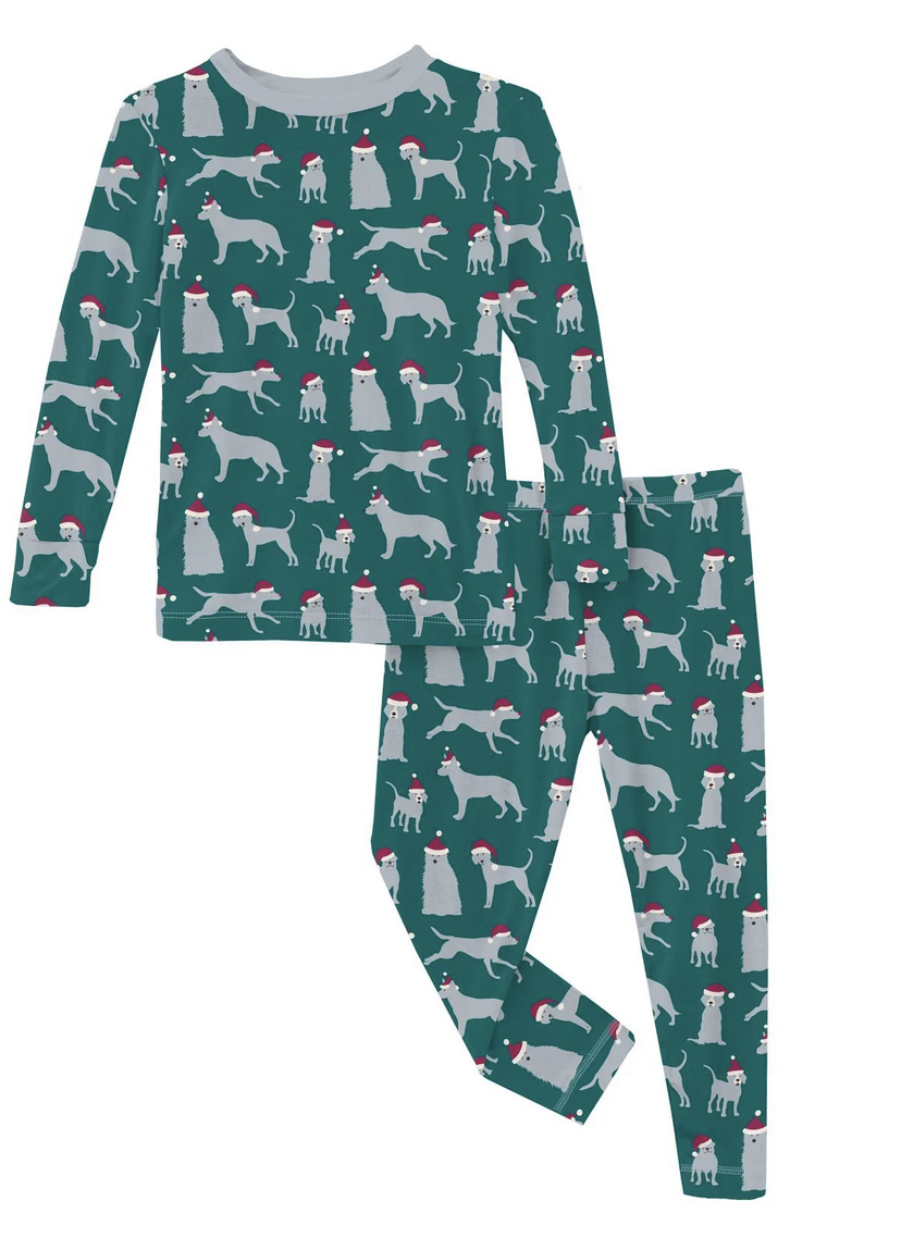 Kickee Pants L/S Pajama Set -Cedar Santa Dogs