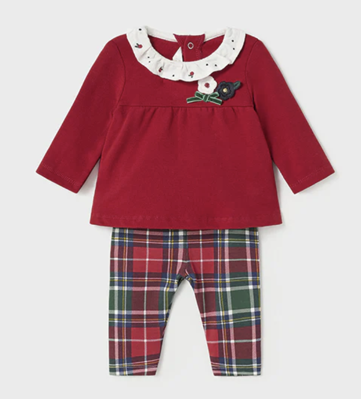 Mayoral 2757 20 Red Top/Plaid Leggings set