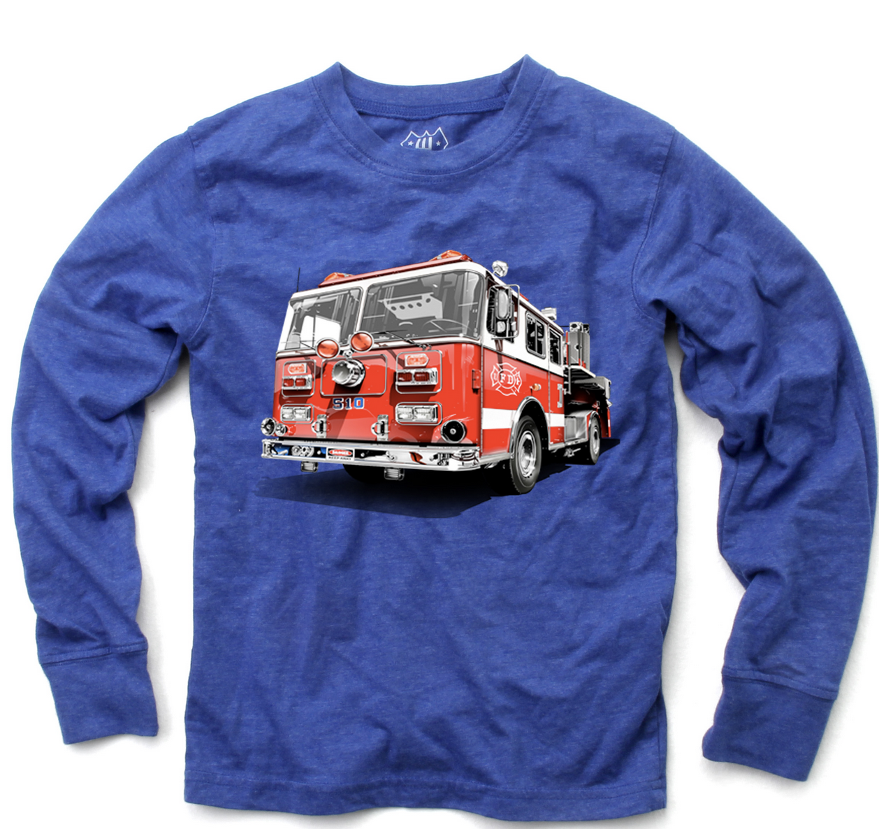 Wes And Willy Fire Truck L/S Tee-Blue