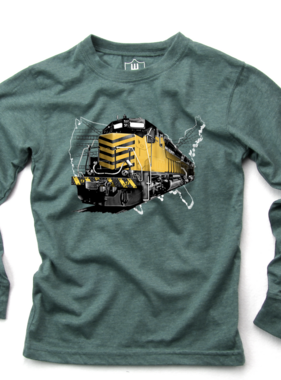 Wes And Willy Train L/S Tee Shirt-Evergreen