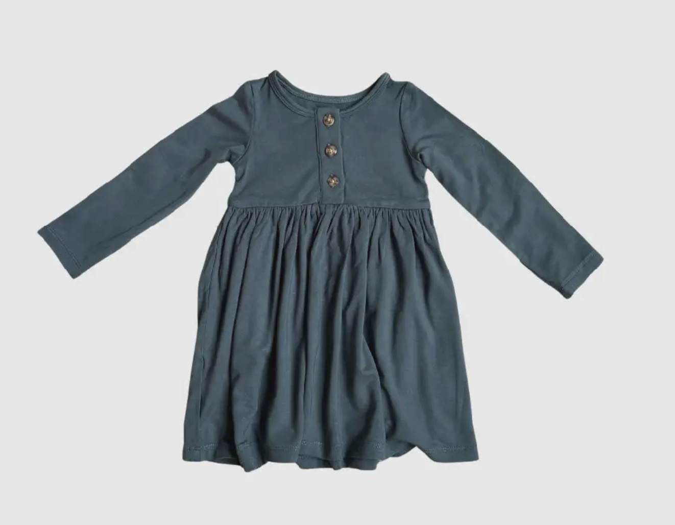 Baby Sprouts L/S Henley Dress-Dark Slate