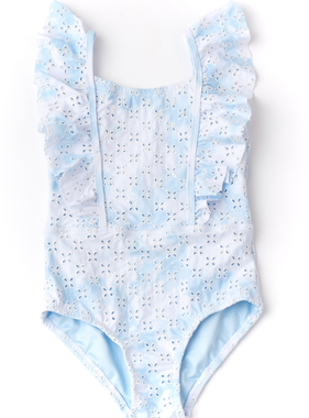 eyelet ruffle shoulder 1pc - blue skies