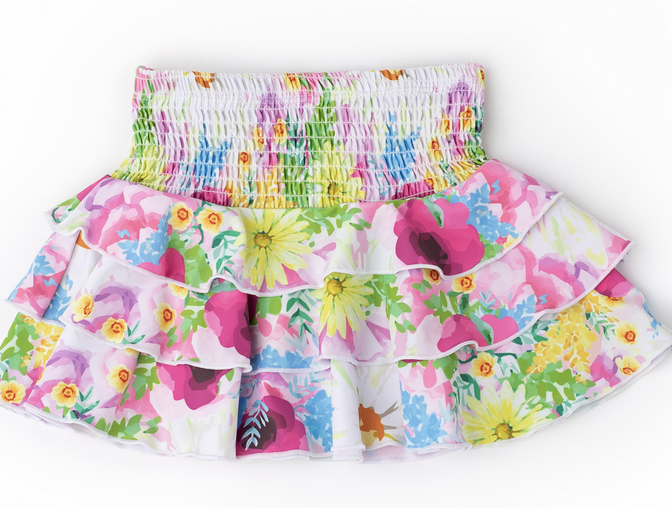 smocked ruffle skirt - watercolor floral