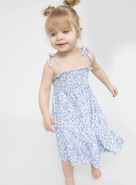 Angel Dear Blue Calico Floral TIE STRAP SMOCKED SUN DRESSS