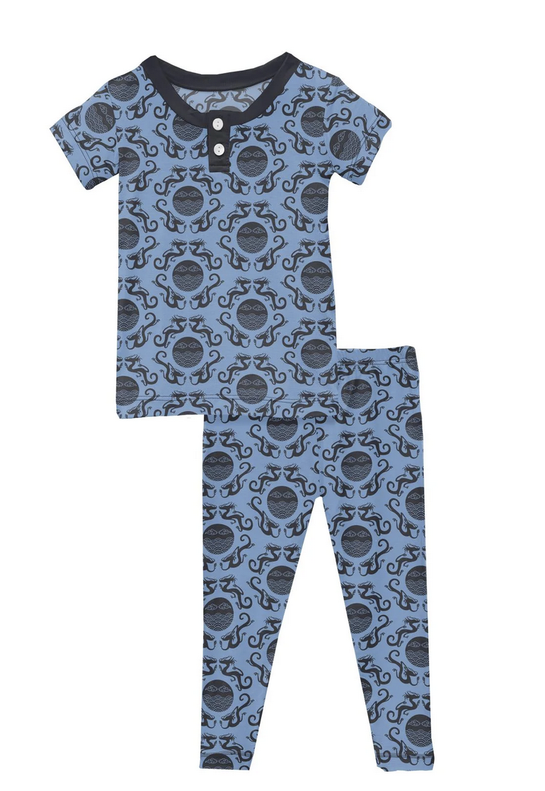 Kickee Pants S/S Pajama Set-Dream Blue Four Dragon