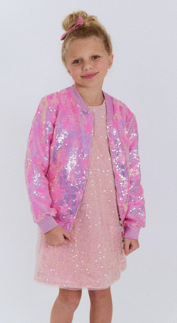 Lola and The Boys Pink Stars Sequin Bomber