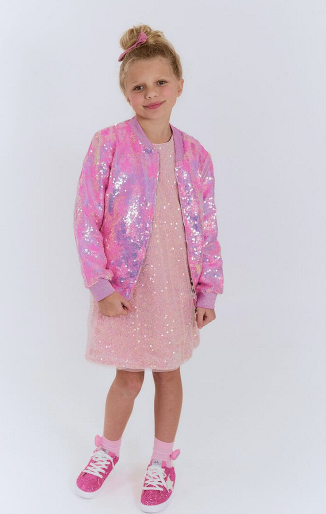 Lola and The Boys Pink Stars Sequin Bomber