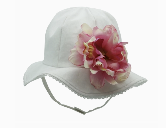 Jamie Rae White Stella Sun Hat with Peony Appliqué | Pink Peony