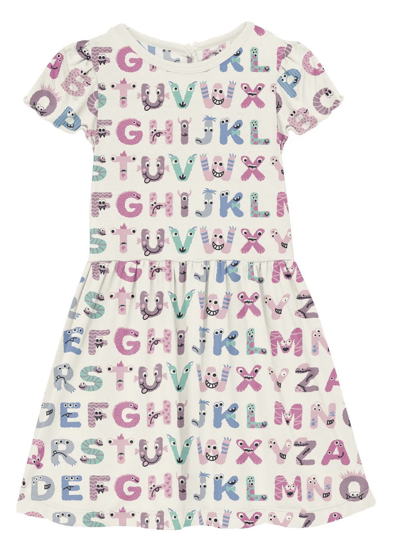 Kickee Pants Twirl Dress with Pockets-Natural ABC Monsters