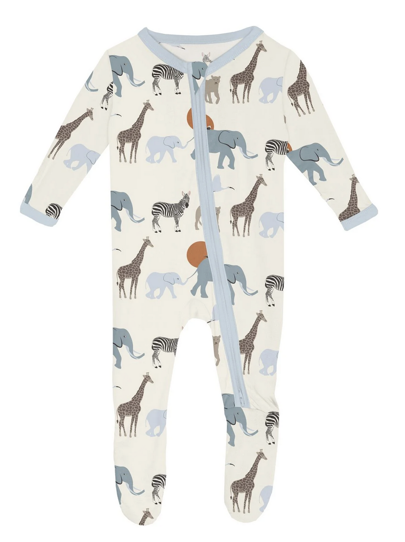 Kickee Pants Footie- 2 Way Zipper  Natural Just So Animals