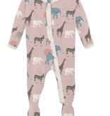 Kickee Pants Ruffle Footie 2 Way Zipper-Baby Rose Just So Animals