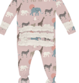 Kickee Pants Ruffle Footie 2 Way Zipper-Baby Rose Just So Animals