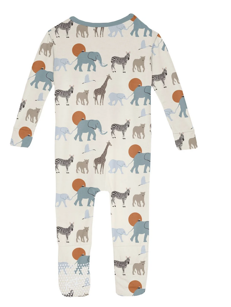 Kickee Pants Print Convertible Sleeper Zipper-Natural Just So Animals