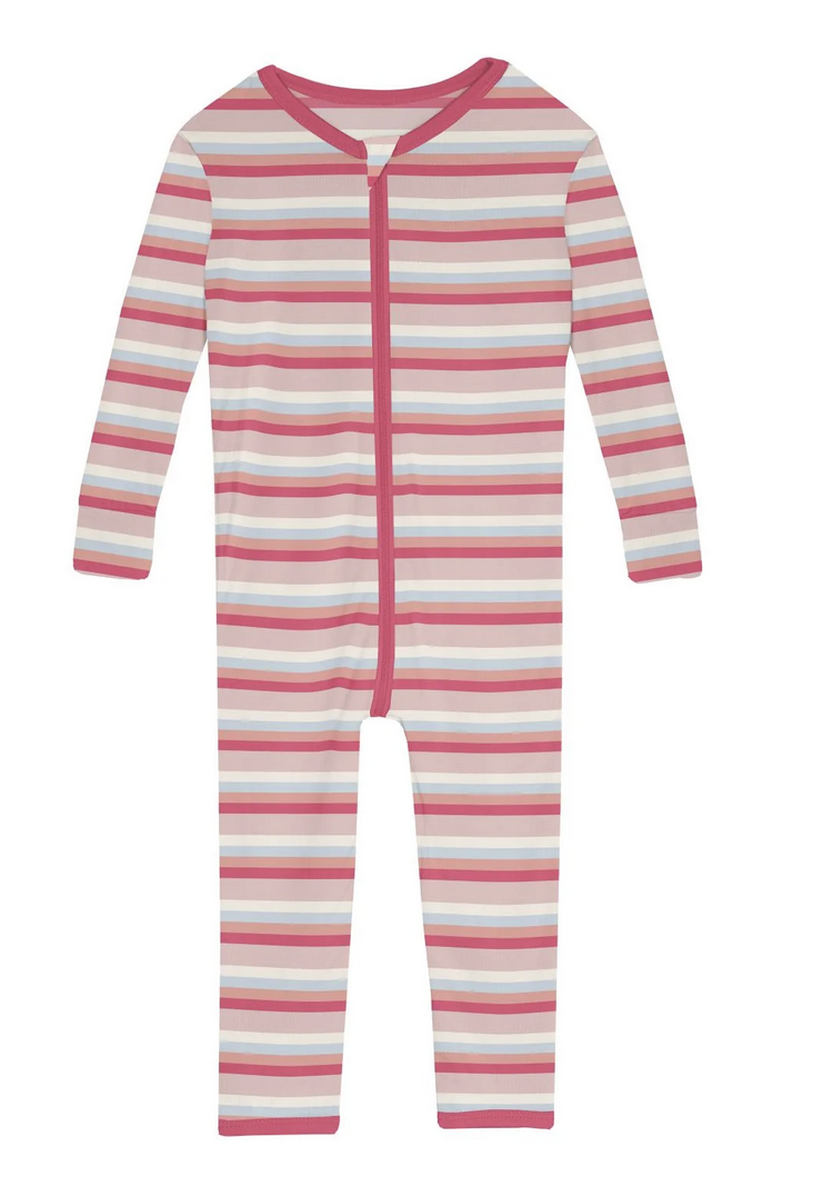 Kickee Pants Convertible Sleeper Zipper Baby Rose Stripe