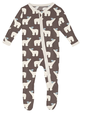 Kickee Pants Footie  2 Way Zipper-Coffee Polar Bears