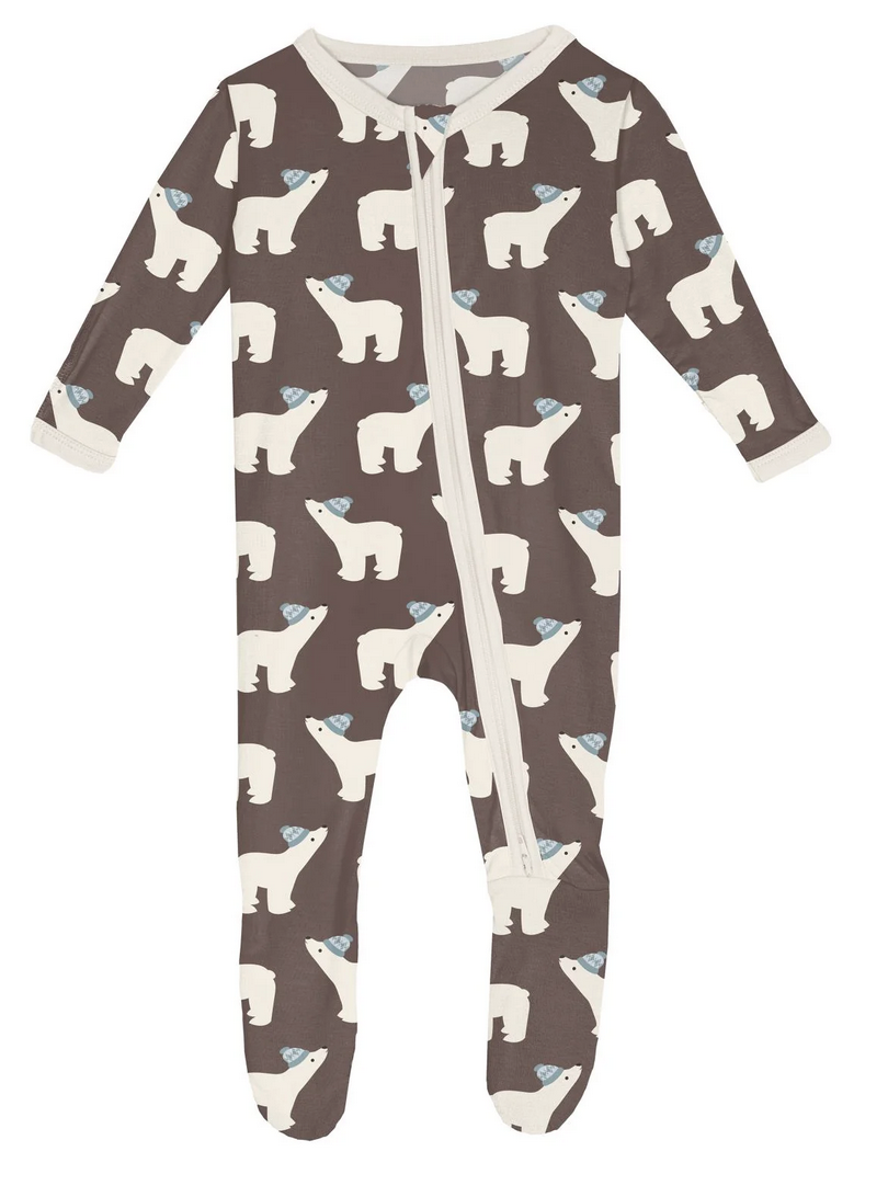 Kickee Pants Footie  2 Way Zipper-Coffee Polar Bears