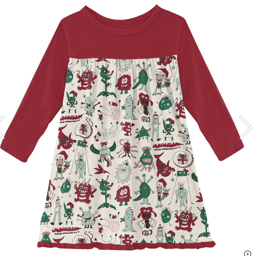 Kickee Pants L/S Swing Dress-Merry Monsters