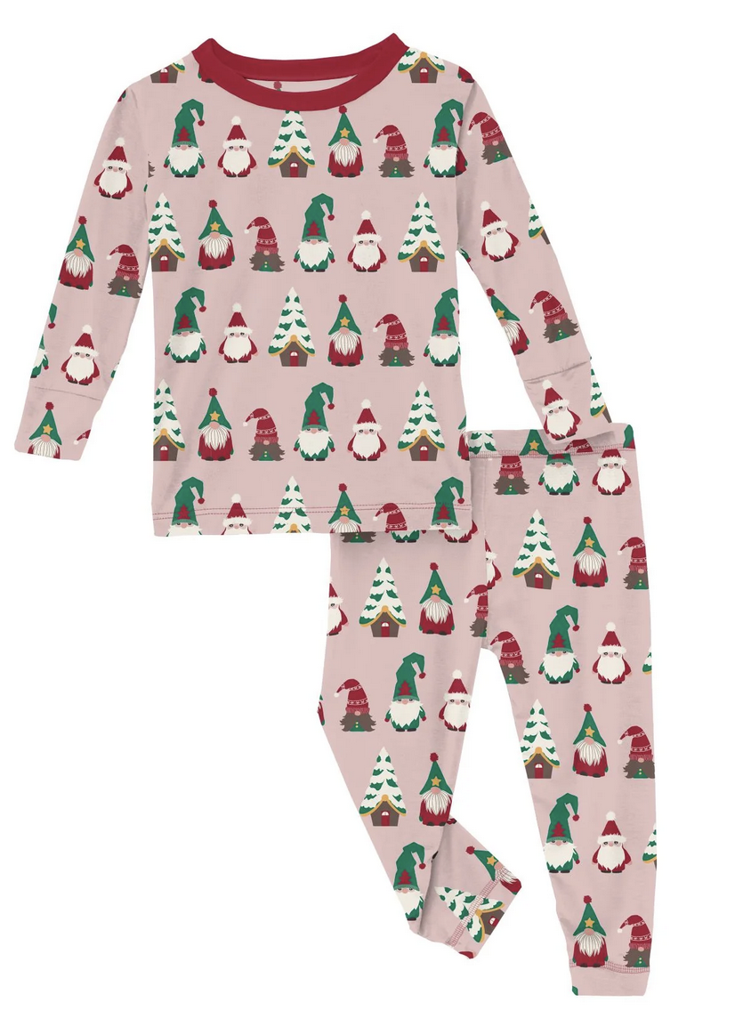 Kickee Pants L/S Pajama Set-Baby Rose Gnomes