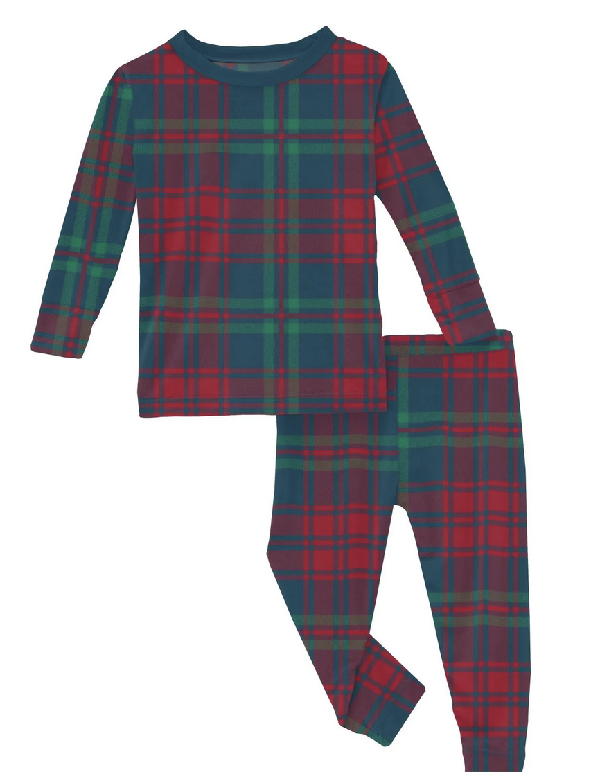 Kickee Pants L/S Pajama Set-Peacock Plaid