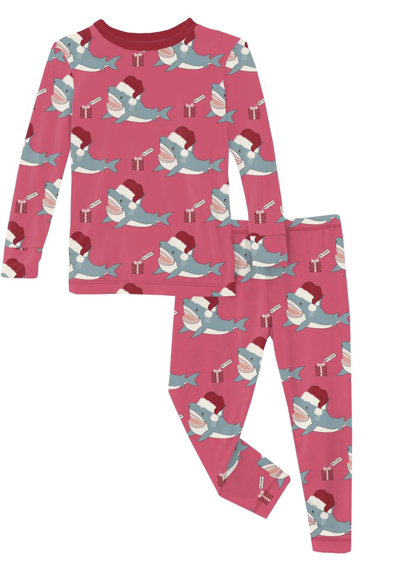 Kickee Pants L/S Pajama Set-Winter Rose Holiday Sharks