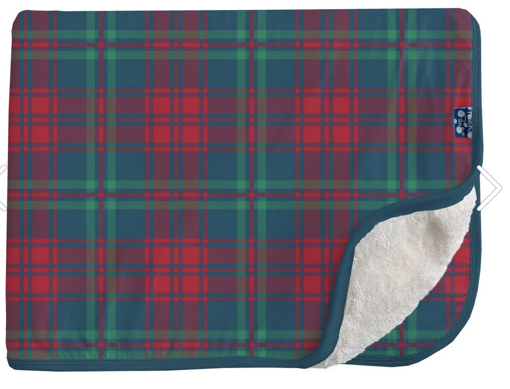 Kickee Pants Sherpa-Lined Stroller Blanket-Peacock Plaid