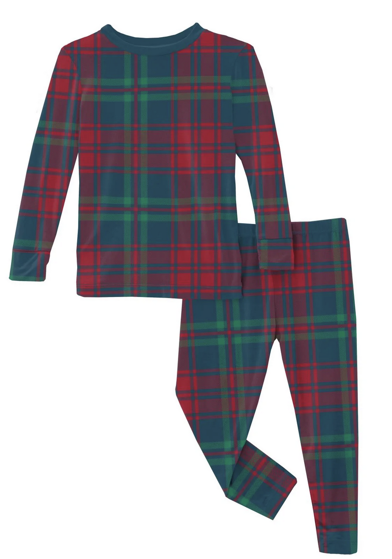 Kickee Pants L/S Pajama Set-Peacock Plaid